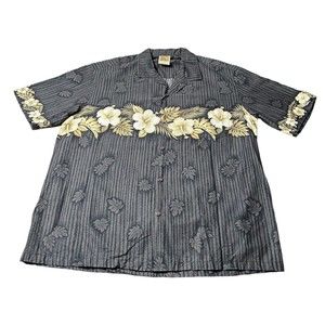 Winnie Fashion Floral Striped Black Hawaiian Button Down Shirt USA Men’s Size XL